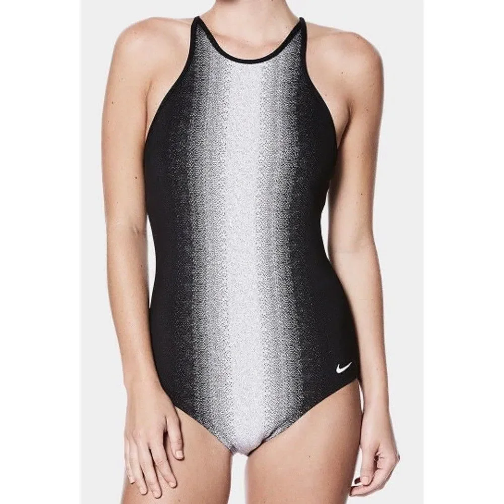 Nike Women Sz M Swimsuit Swimwear Fade Sting 1-Piece Black Wht NESS8300-001 $94 - Picture 1 of 7